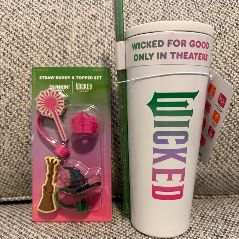 Dunkin x Wicked for Good Tumbler and Straw Set - Green and Pink
